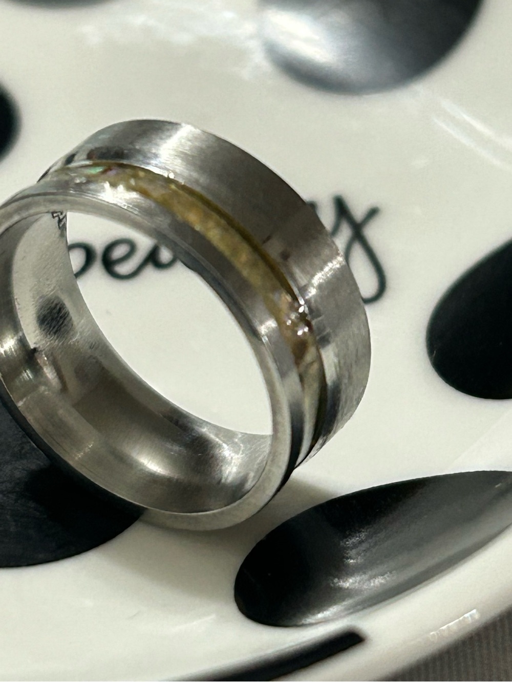❤️FREEw/PURCHASE❤️ Silver Opal Inlay Band Ring Size 6 Iridescent Ring Jewelry - Picture 2 of 3